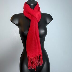 100% Cashmere Made in Scotland Bold Red Unisex Scarf 12x66 Plus Fringe